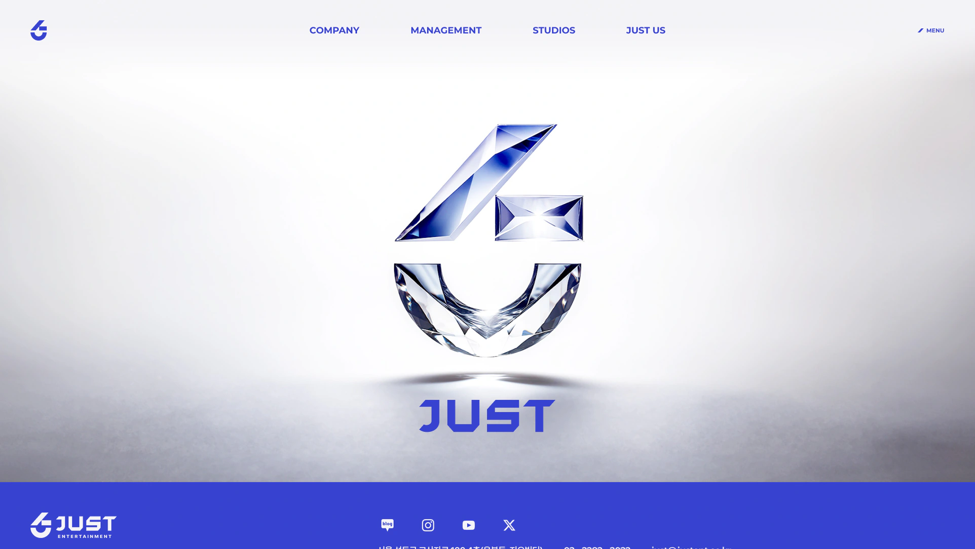 JUST ENTERTAINMENT 홈페이지 리뉴얼 PC · Homepage 화면